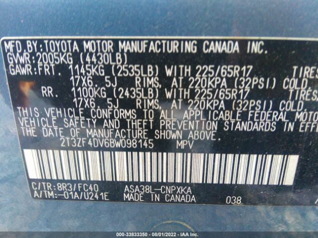 Photo 8 VIN: 2T3ZF4DV6BW098145 - TOYOTA RAV4 