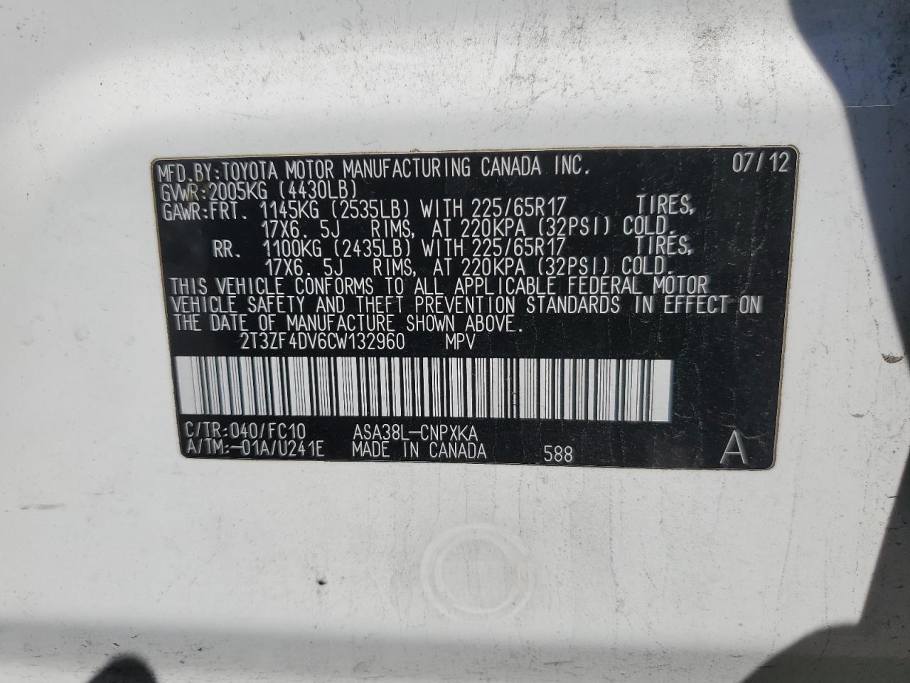 Photo 12 VIN: 2T3ZF4DV6CW132960 - TOYOTA RAV 4 