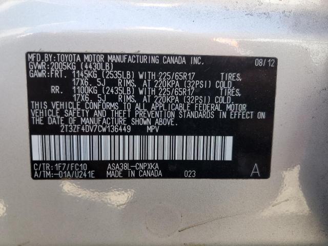 Photo 12 VIN: 2T3ZF4DV7CW136449 - TOYOTA RAV4 