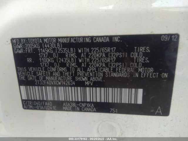 Photo 8 VIN: 2T3ZF4DVXCW142634 - TOYOTA RAV4 