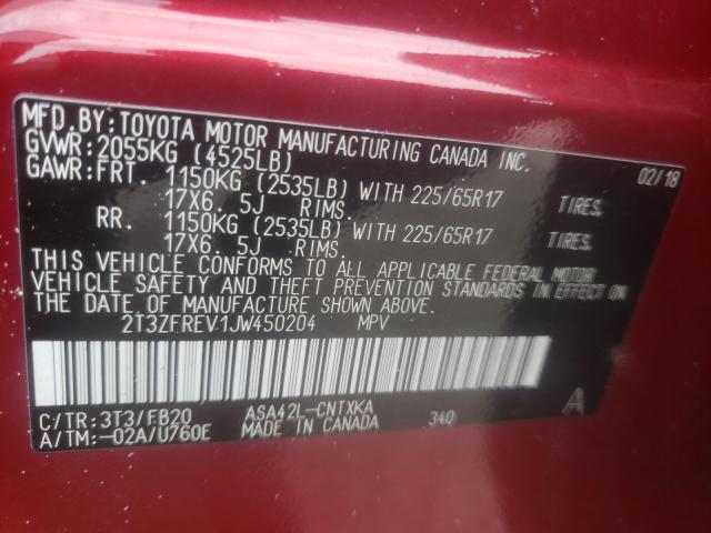 Photo 9 VIN: 2T3ZFREV1JW450204 - TOYOTA RAV4 LE 