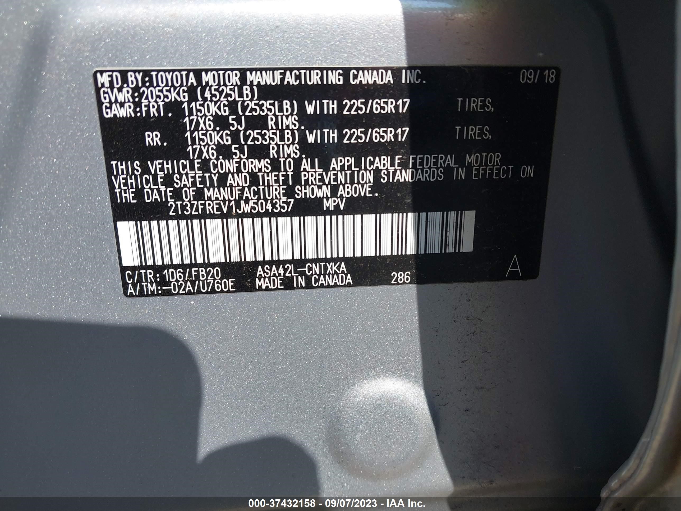 Photo 8 VIN: 2T3ZFREV1JW504357 - TOYOTA RAV 4 