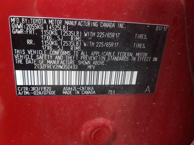 Photo 9 VIN: 2T3ZFREV2HW350493 - TOYOTA RAV4 LE 