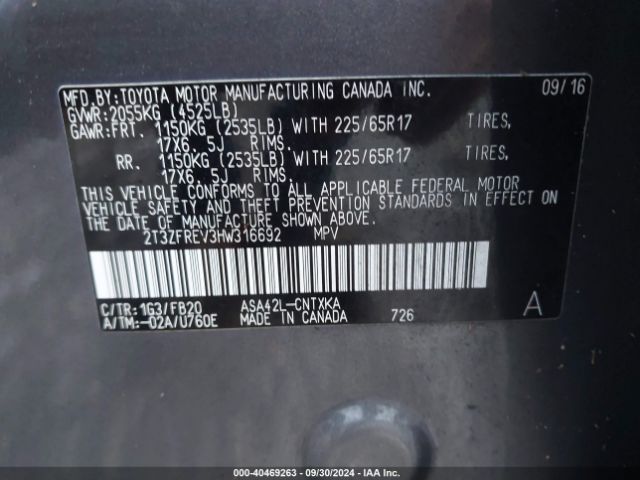 Photo 8 VIN: 2T3ZFREV3HW316692 - TOYOTA RAV4 LE 