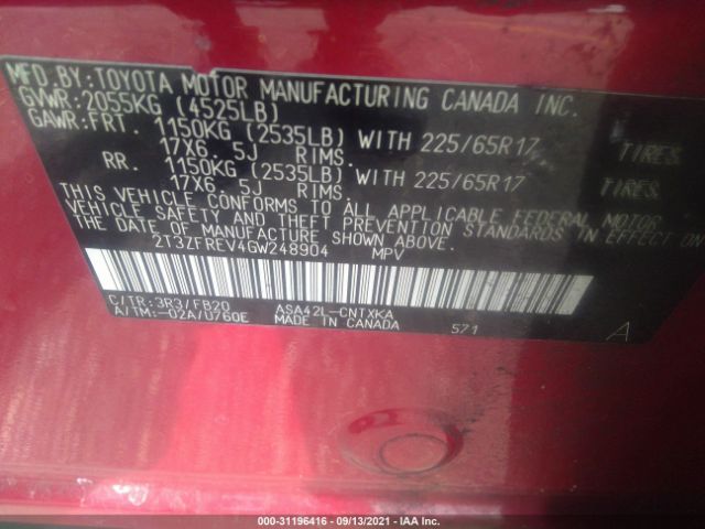 Photo 8 VIN: 2T3ZFREV4GW248904 - TOYOTA RAV4 