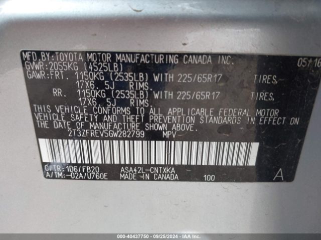 Photo 8 VIN: 2T3ZFREV5GW282799 - TOYOTA RAV4 