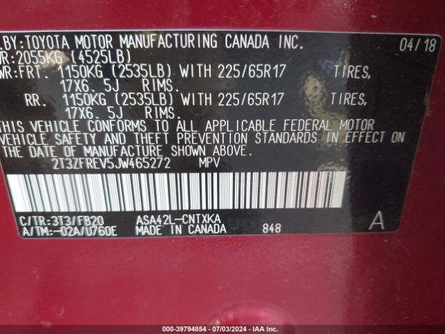 Photo 8 VIN: 2T3ZFREV5JW465272 - TOYOTA RAV4 