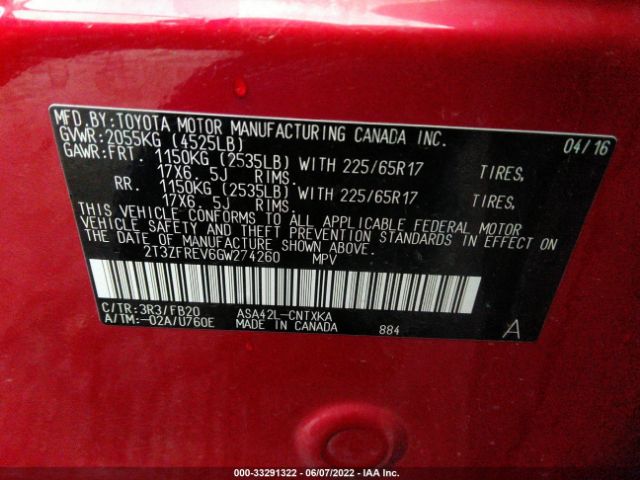 Photo 8 VIN: 2T3ZFREV6GW274260 - TOYOTA RAV4 