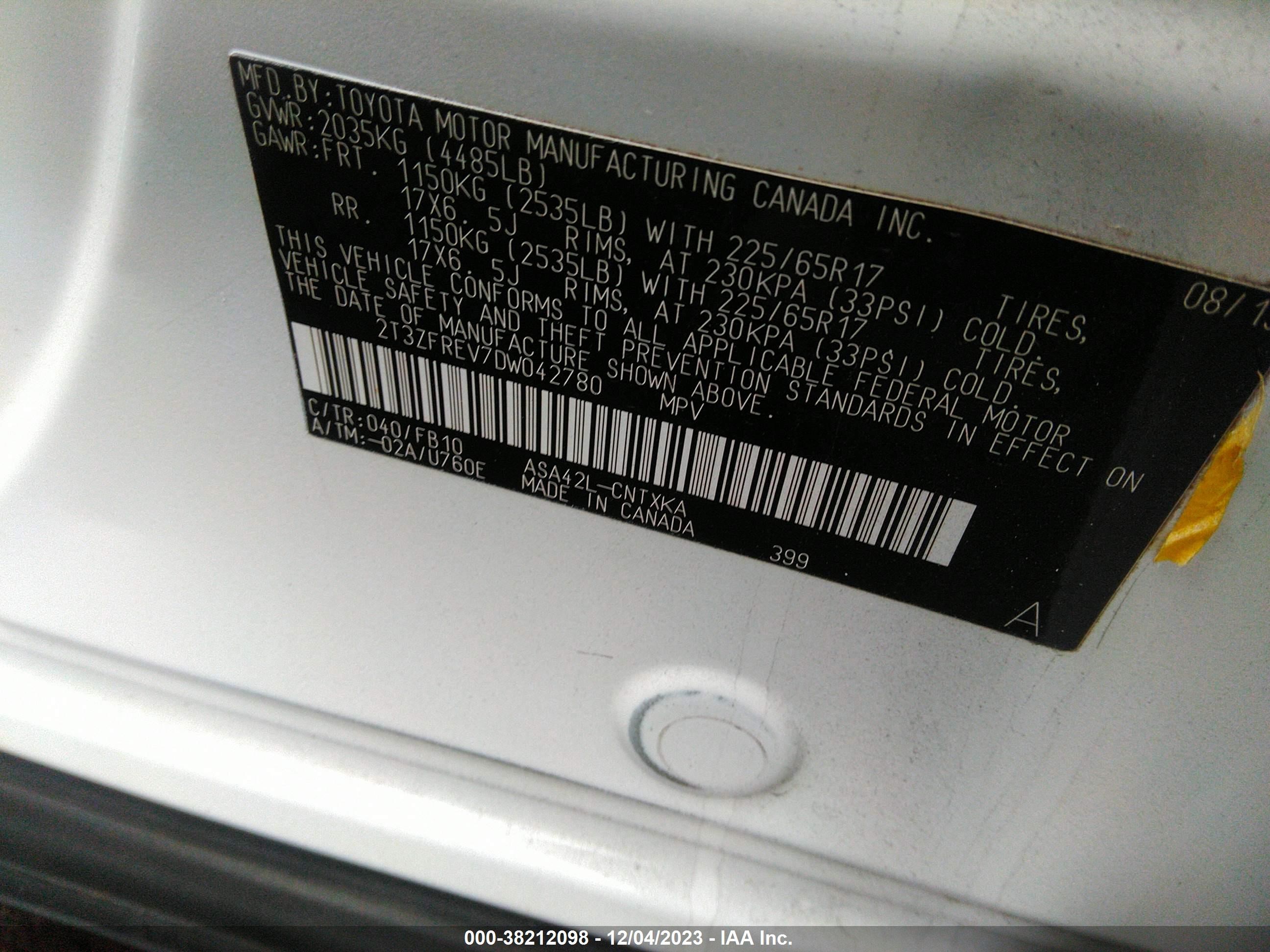 Photo 8 VIN: 2T3ZFREV7DW042780 - TOYOTA RAV 4 