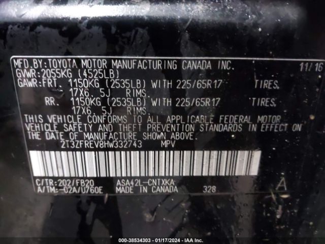 Photo 8 VIN: 2T3ZFREV8HW332743 - TOYOTA RAV4 