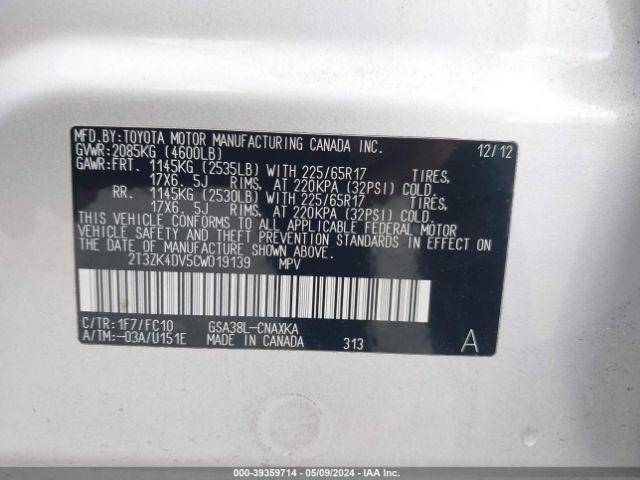 Photo 8 VIN: 2T3ZK4DV5CW019139 - TOYOTA RAV4 