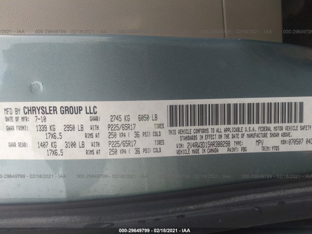 Photo 8 VIN: 2V4RW3D15AR388298 - VOLKSWAGEN ROUTAN 