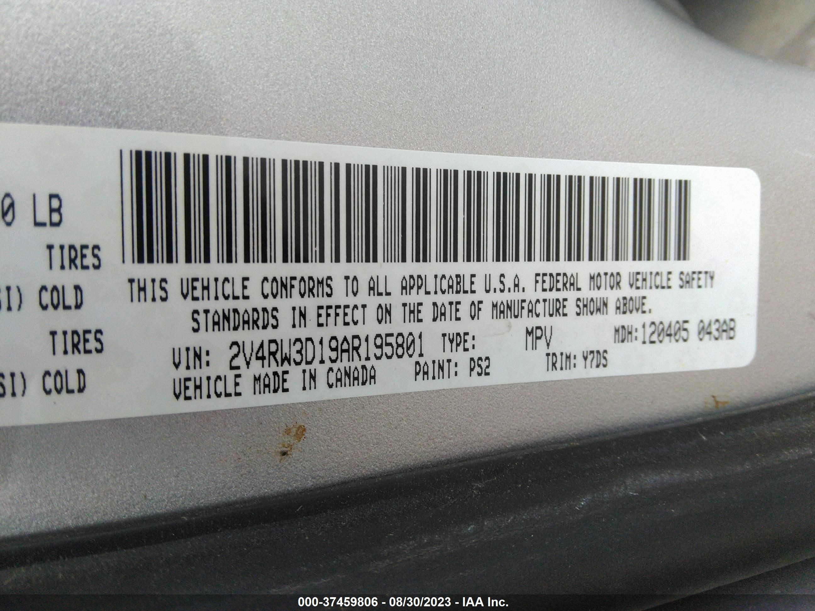 Photo 8 VIN: 2V4RW3D19AR195801 - VOLKSWAGEN ROUTAN 