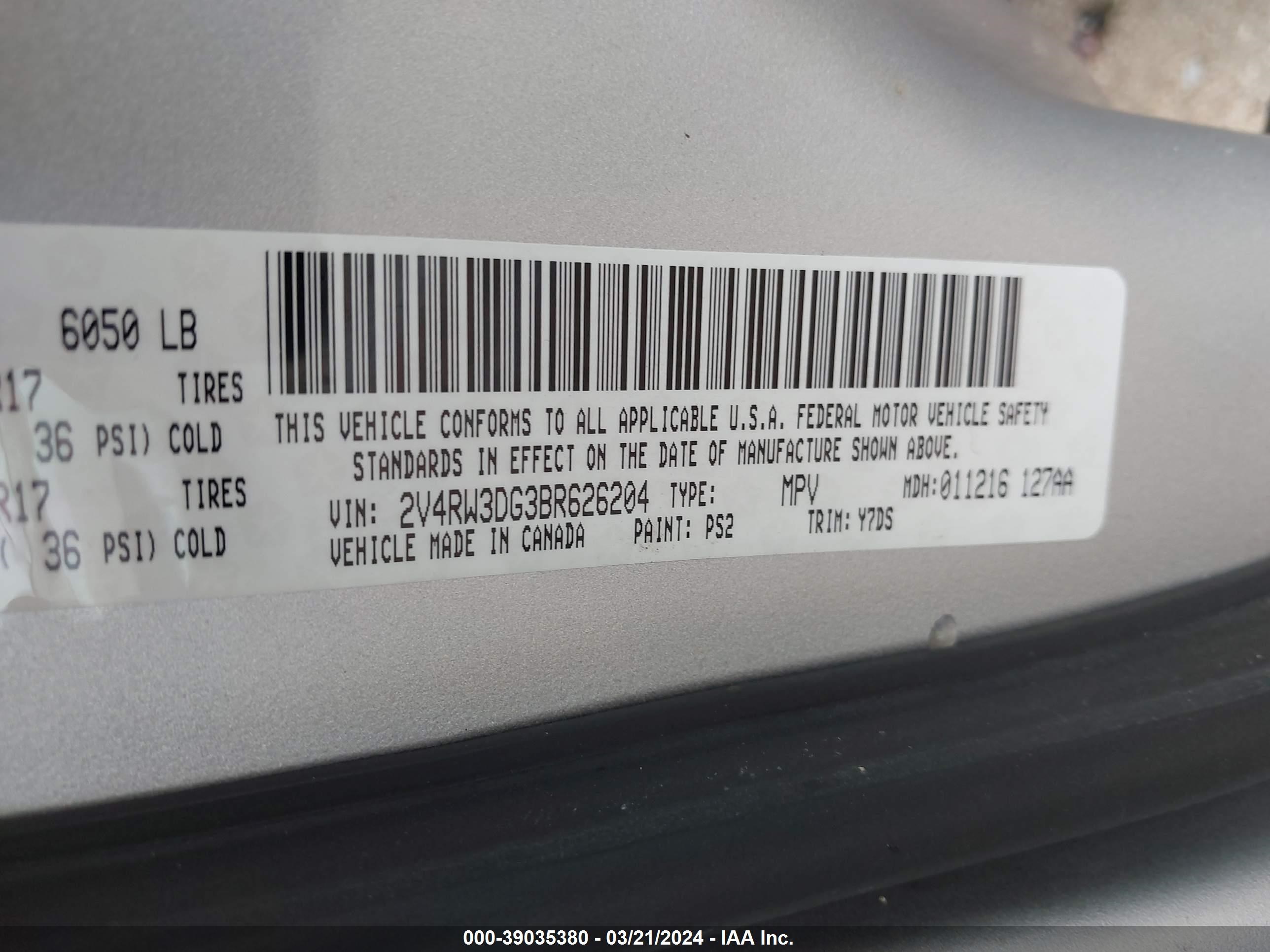 Photo 8 VIN: 2V4RW3DG3BR626204 - VOLKSWAGEN ROUTAN 