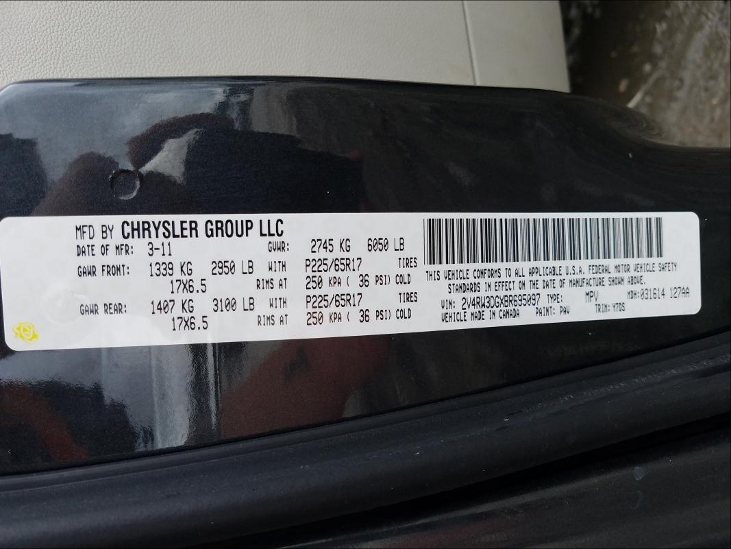 Photo 9 VIN: 2V4RW3DGXBR695097 - VOLKSWAGEN ROUTAN SE 