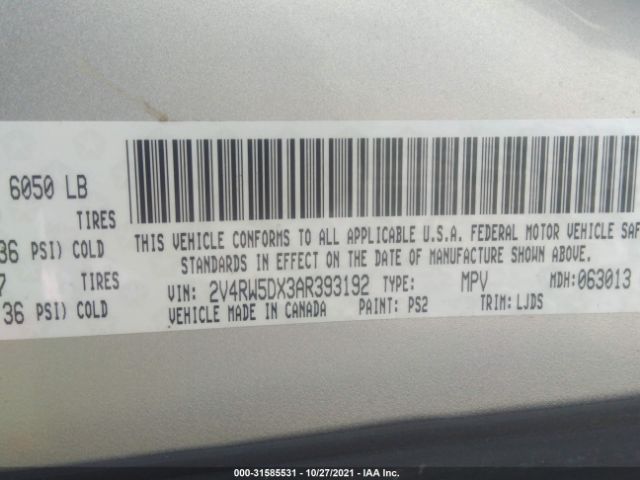 Photo 8 VIN: 2V4RW5DX3AR393192 - VOLKSWAGEN ROUTAN 