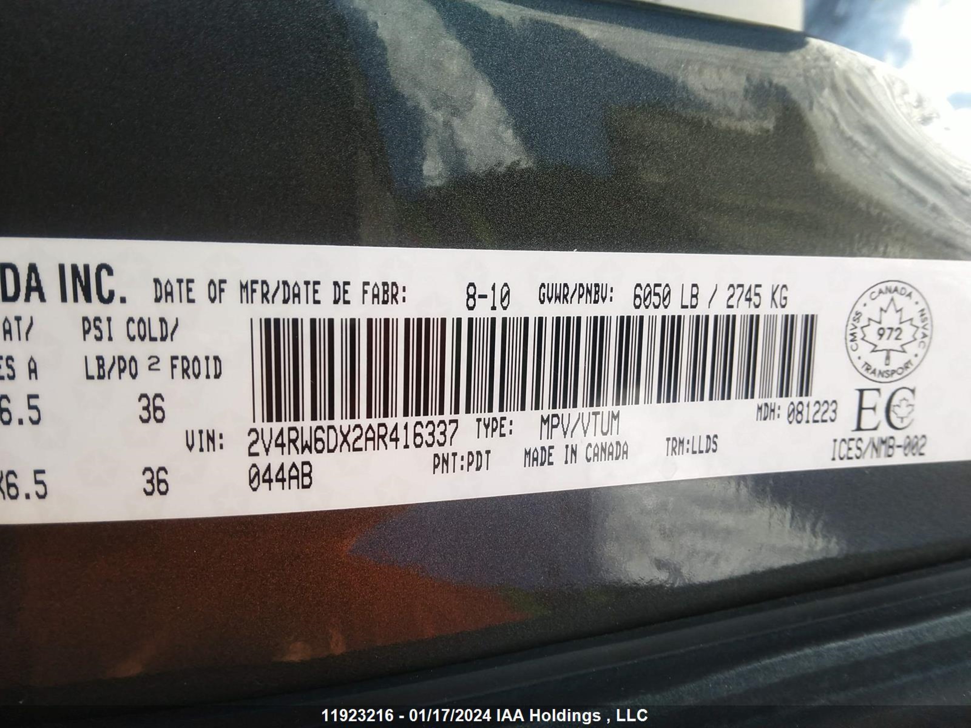 Photo 8 VIN: 2V4RW6DX2AR416337 - VOLKSWAGEN ROUTAN 