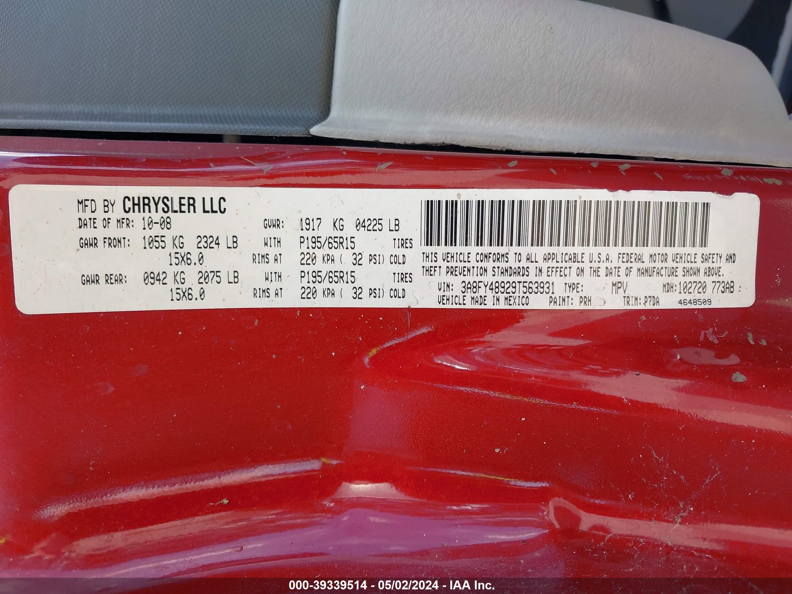 Photo 8 VIN: 3A8FY48929T563931 - CHRYSLER PT CRUISER 