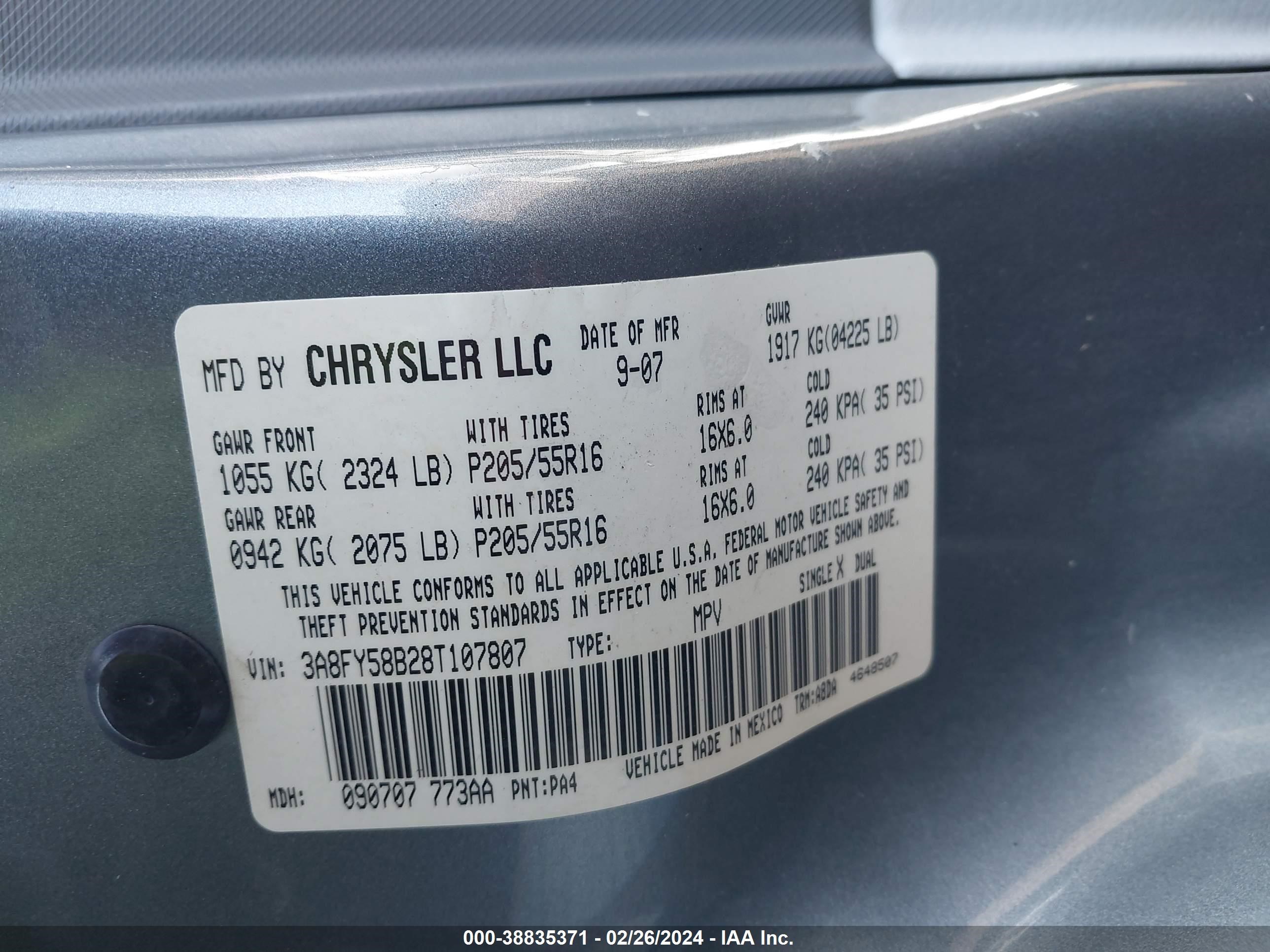 Photo 8 VIN: 3A8FY58B28T107807 - CHRYSLER PT CRUISER 