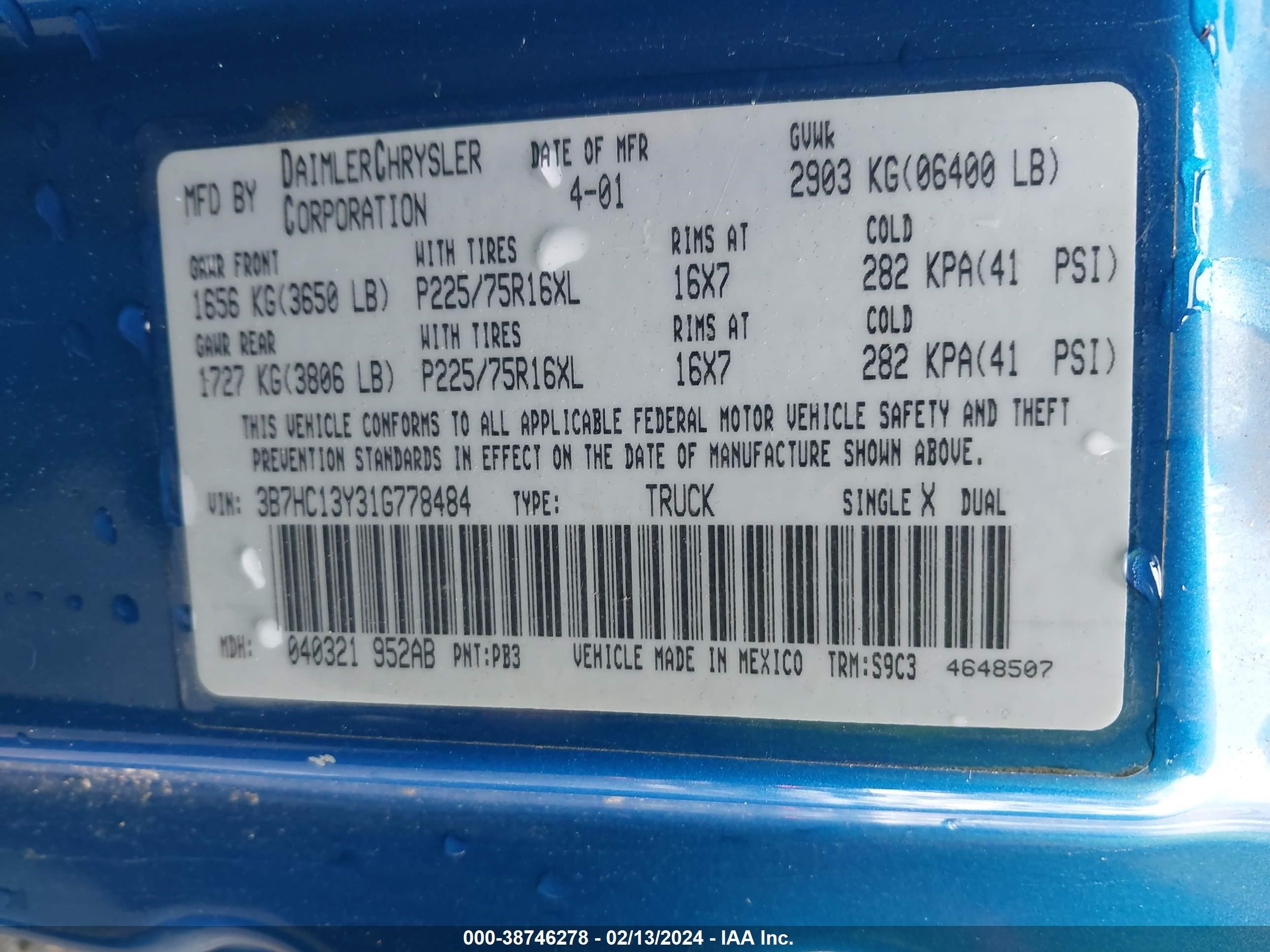 Photo 8 VIN: 3B7HC13Y31G778484 - DODGE RAM 