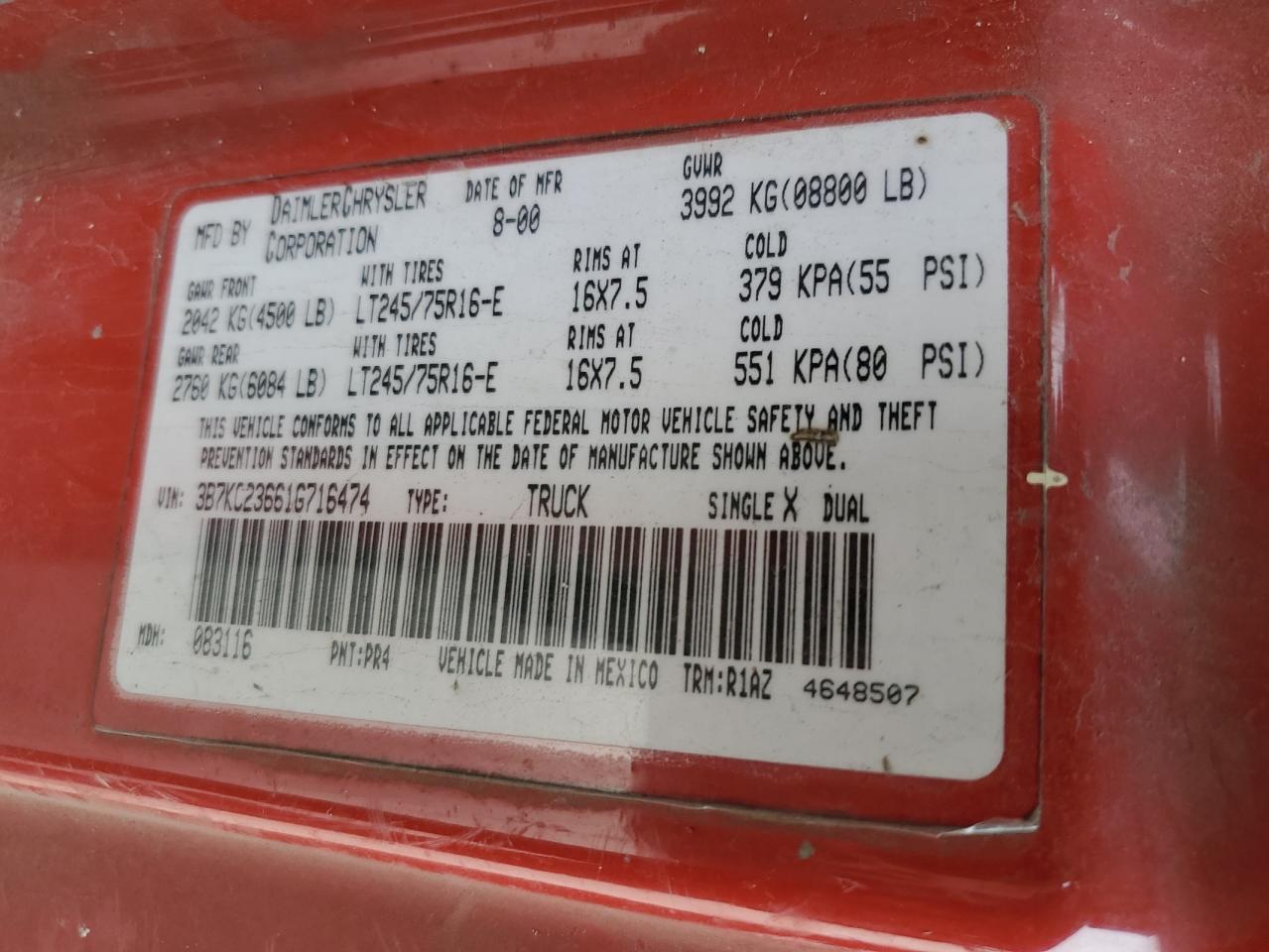 Photo 11 VIN: 3B7KC23661G716474 - DODGE RAM 