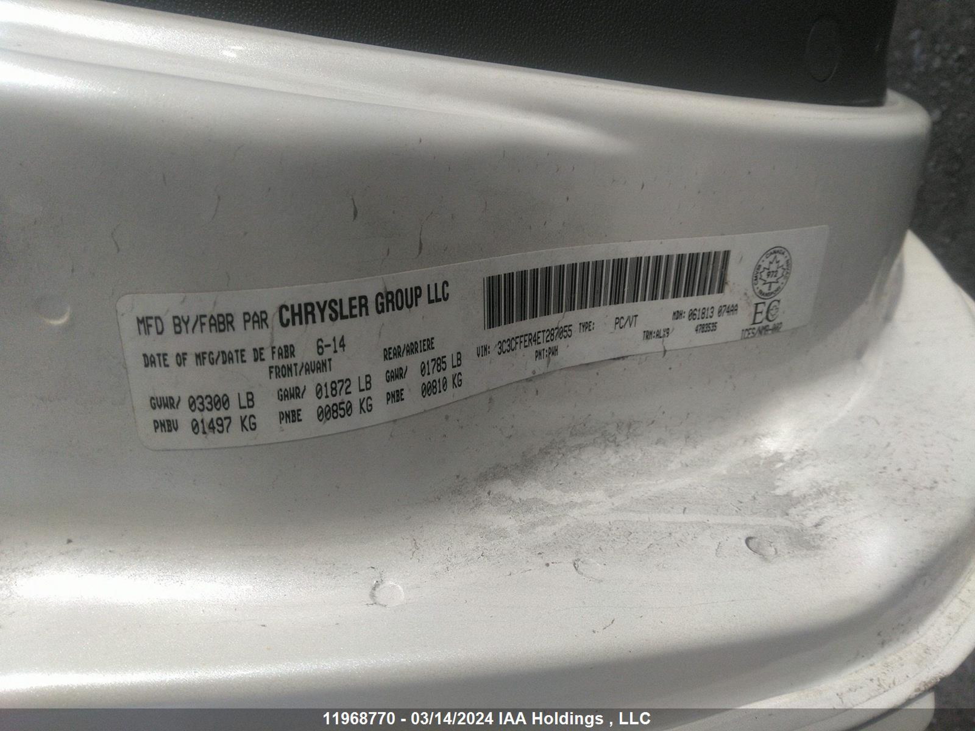 Photo 8 VIN: 3C3CFFER4ET287055 - FIAT DUCATO 
