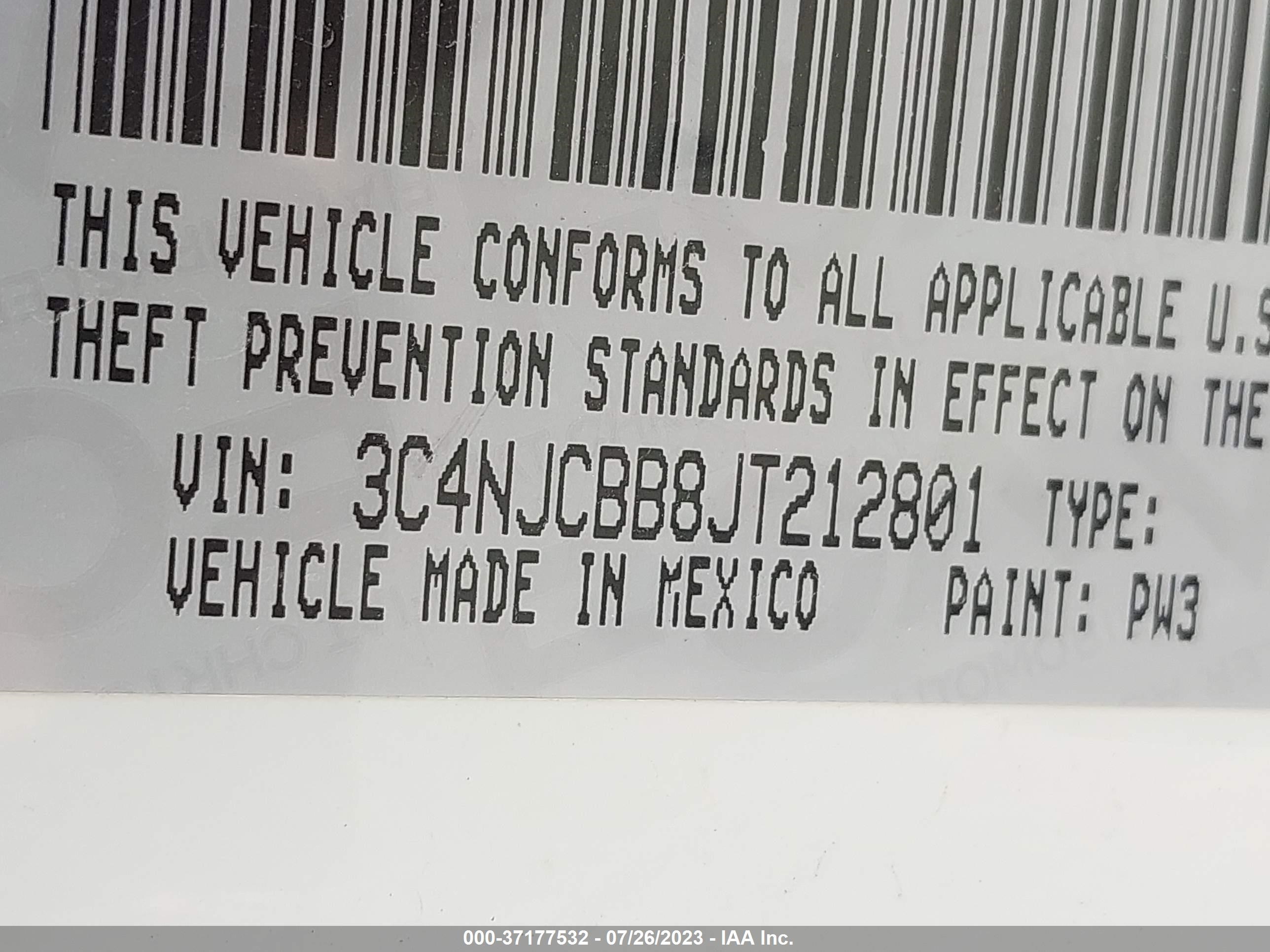 Photo 8 VIN: 3C4NJCBB8JT212801 - JEEP COMPASS 