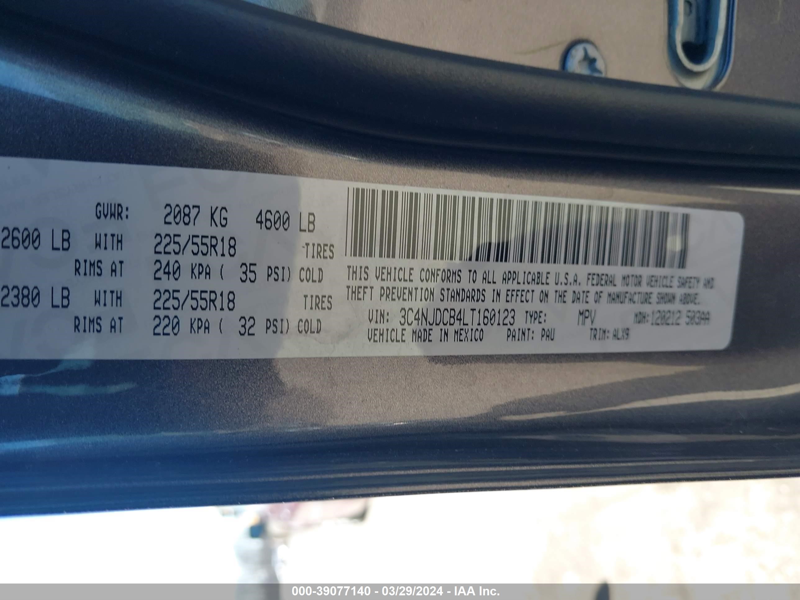 Photo 8 VIN: 3C4NJDCB4LT160123 - JEEP COMPASS 