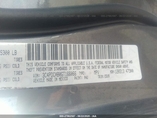 Photo 8 VIN: 3C4PDCAB0GT166066 - DODGE JOURNEY 