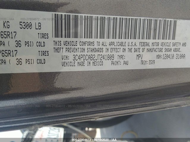 Photo 8 VIN: 3C4PDCAB2JT241809 - DODGE JOURNEY 