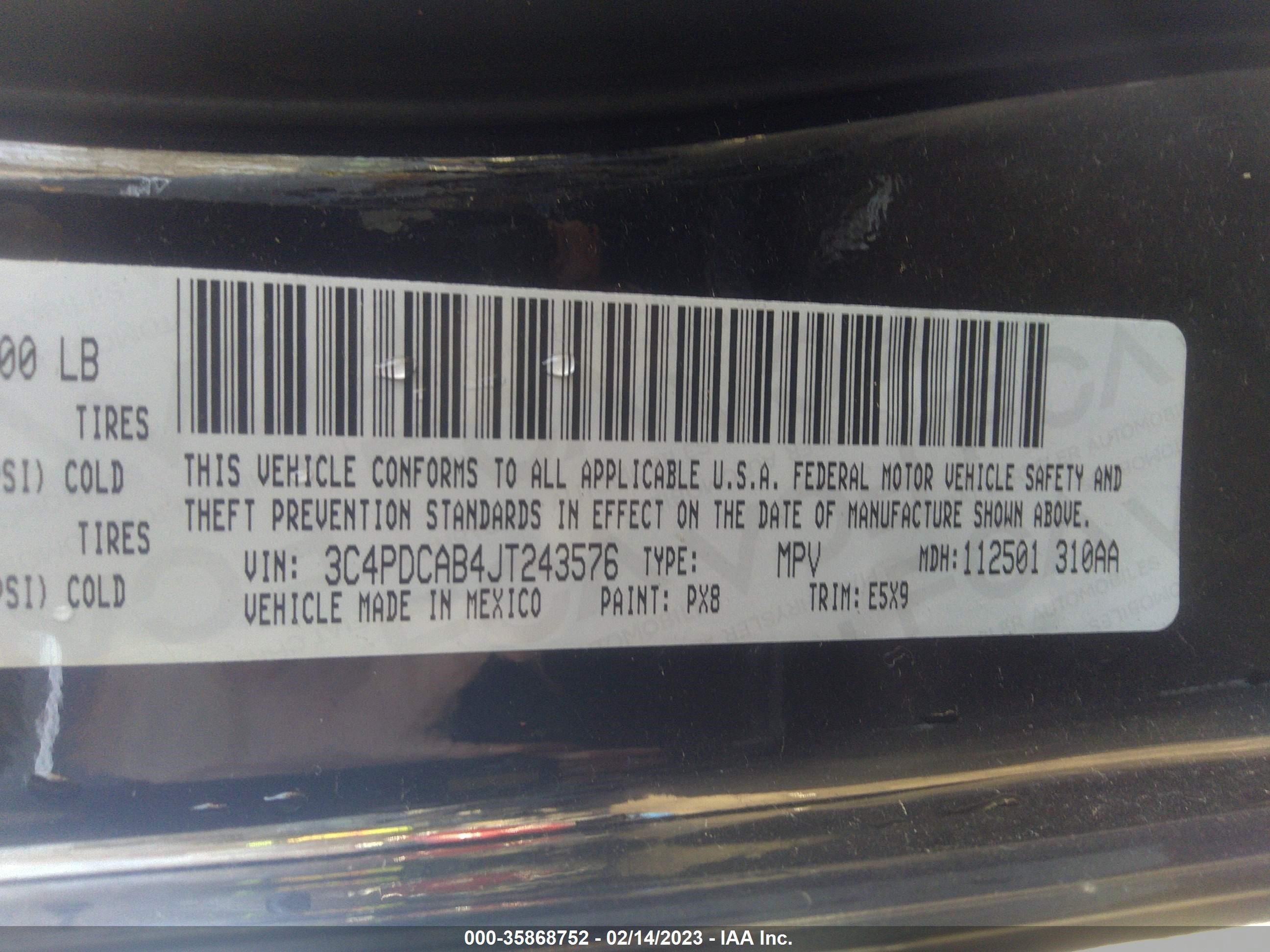 Photo 8 VIN: 3C4PDCAB4JT243576 - DODGE JOURNEY 