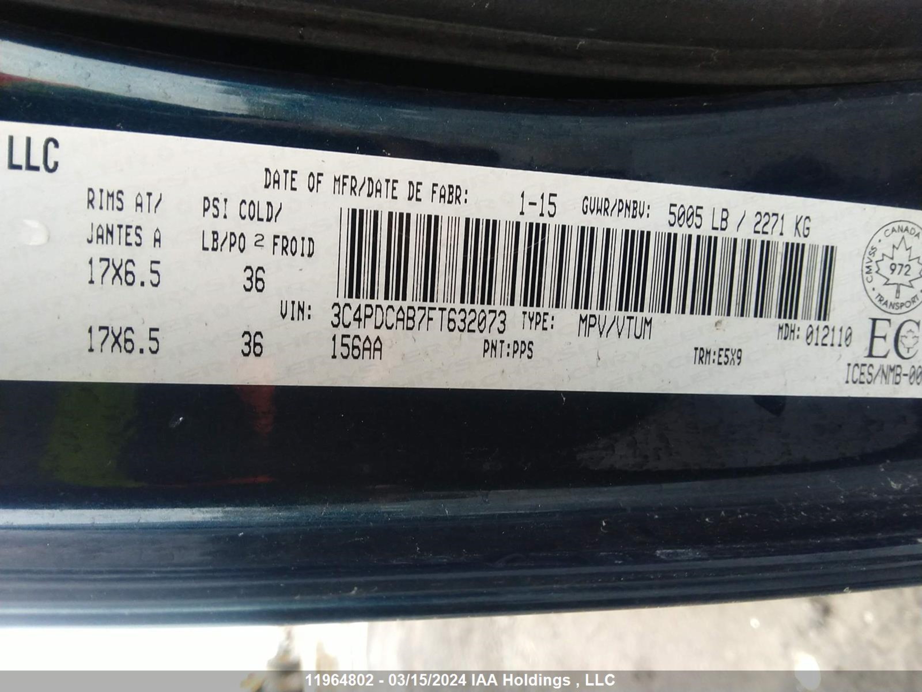 Photo 8 VIN: 3C4PDCAB7FT632073 - DODGE JOURNEY 