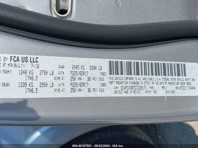 Photo 8 VIN: 3C4PDCAB7GT238171 - DODGE JOURNEY 