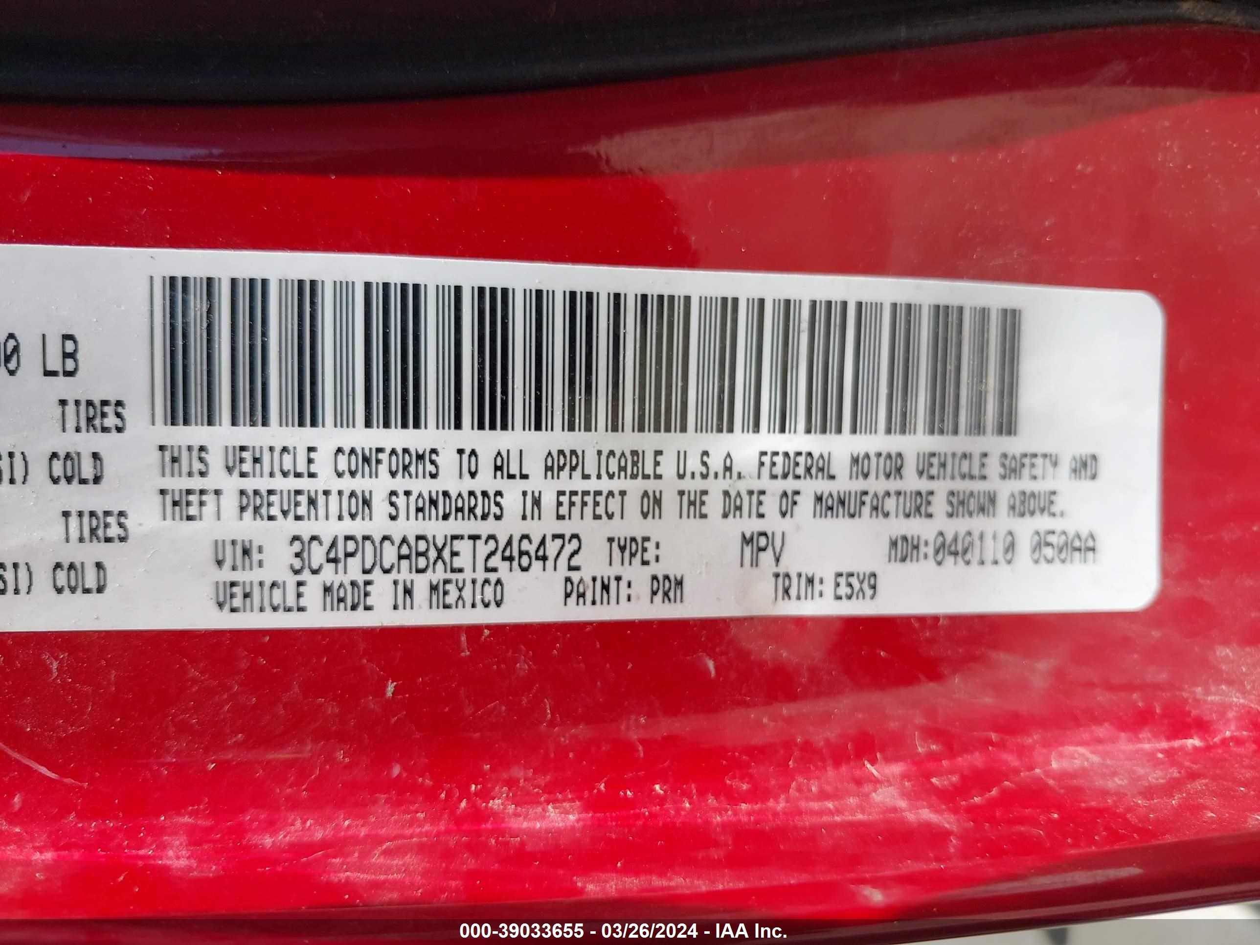 Photo 8 VIN: 3C4PDCABXET246472 - DODGE JOURNEY 