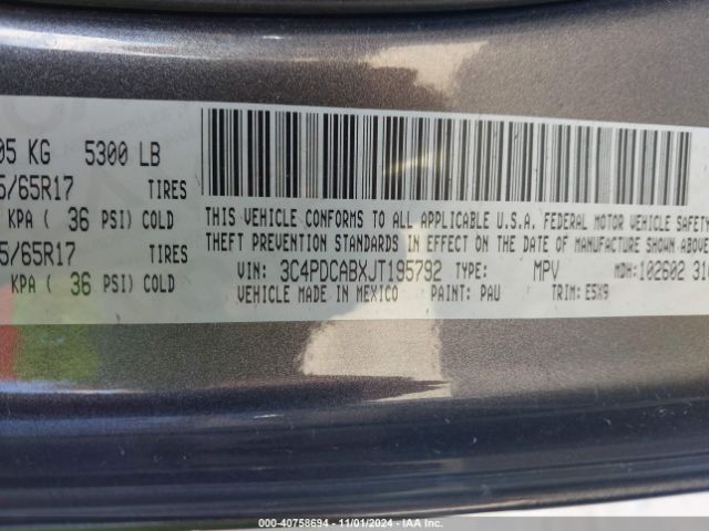 Photo 8 VIN: 3C4PDCABXJT195792 - DODGE JOURNEY 