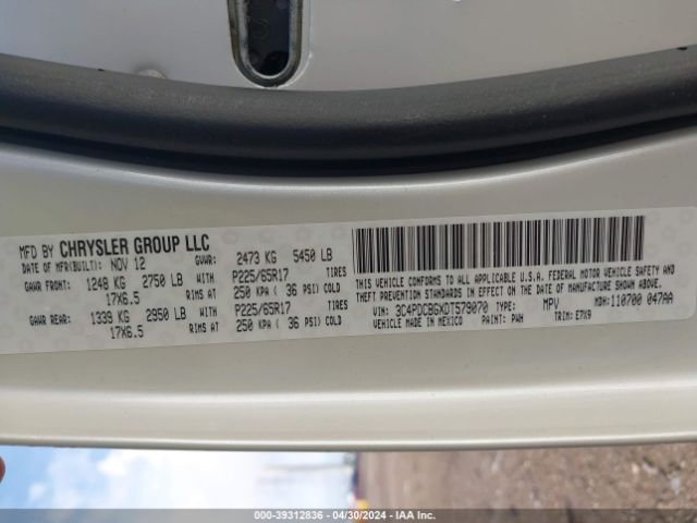 Photo 8 VIN: 3C4PDCBGXDT579070 - DODGE JOURNEY 