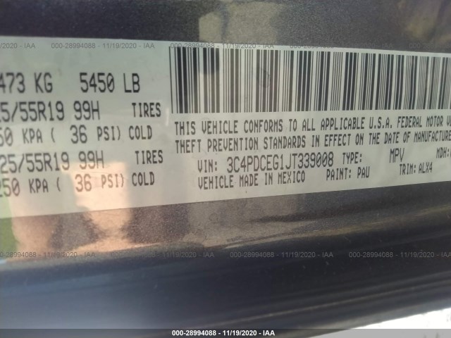 Photo 8 VIN: 3C4PDCEG1JT339008 - DODGE JOURNEY 