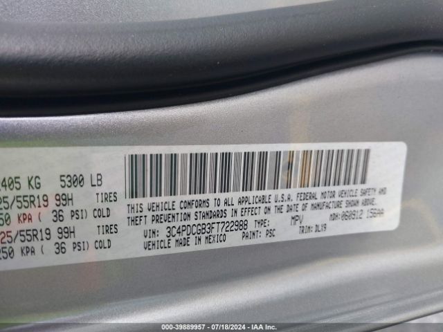 Photo 8 VIN: 3C4PDCGB3FT722988 - DODGE JOURNEY 