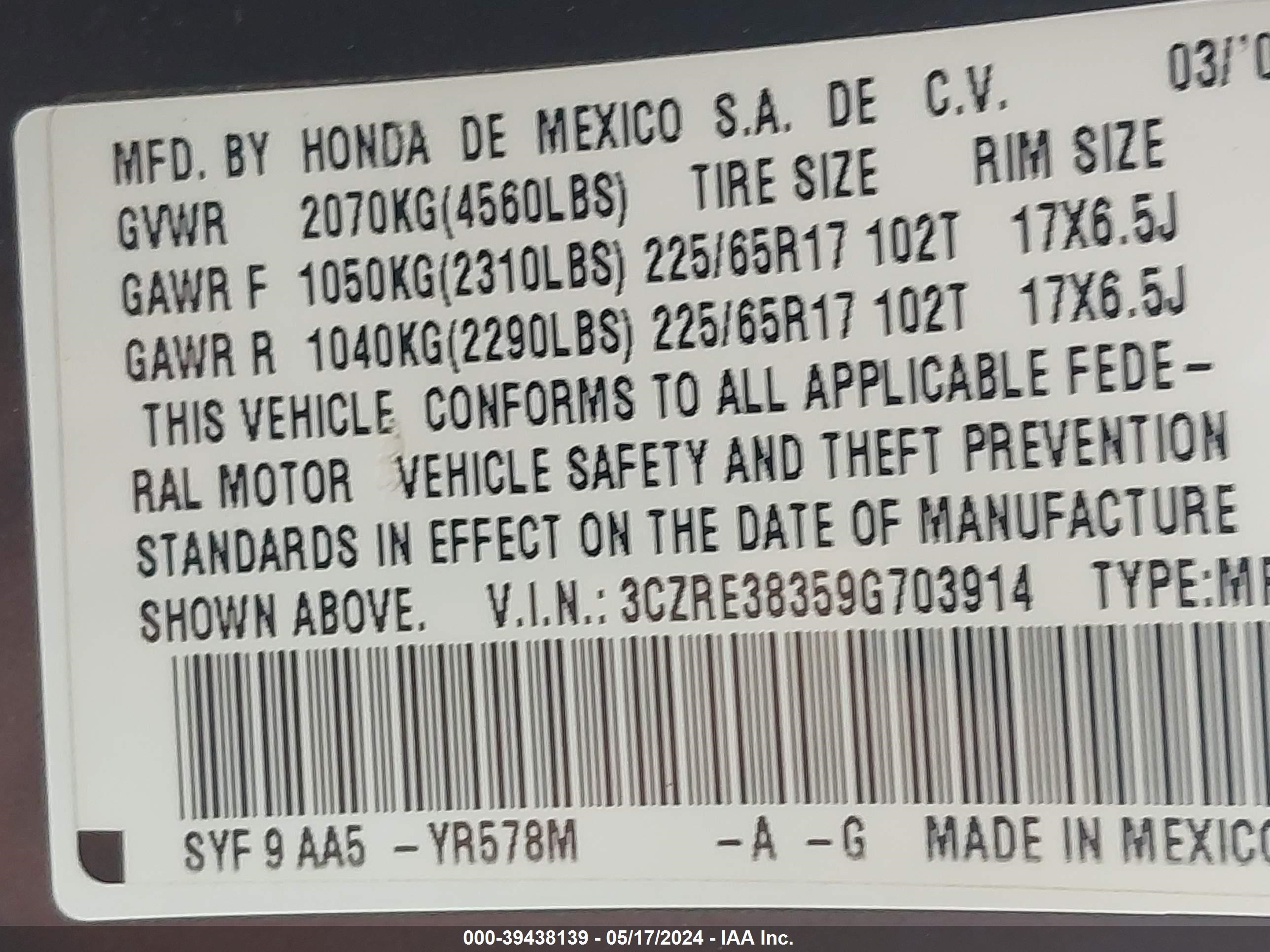 Photo 8 VIN: 3CZRE38359G703914 - HONDA CR-V 