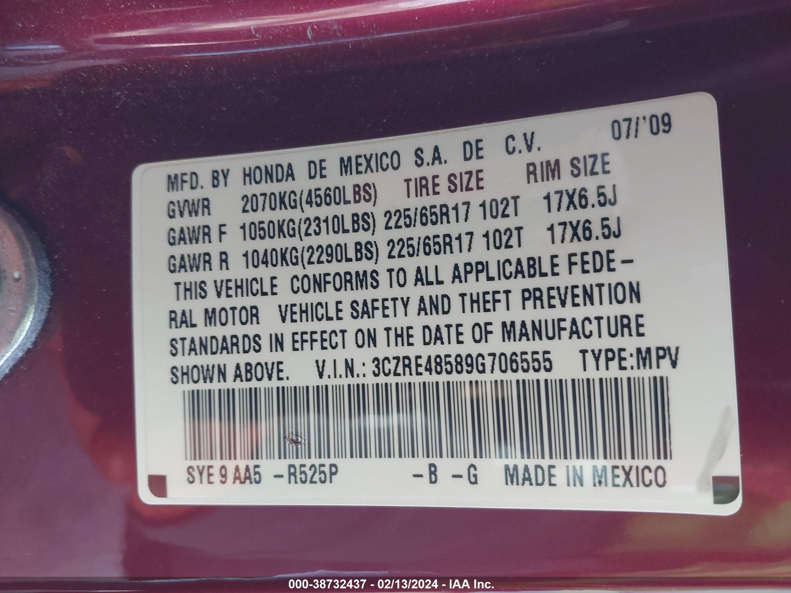 Photo 8 VIN: 3CZRE48589G706555 - HONDA CR-V 