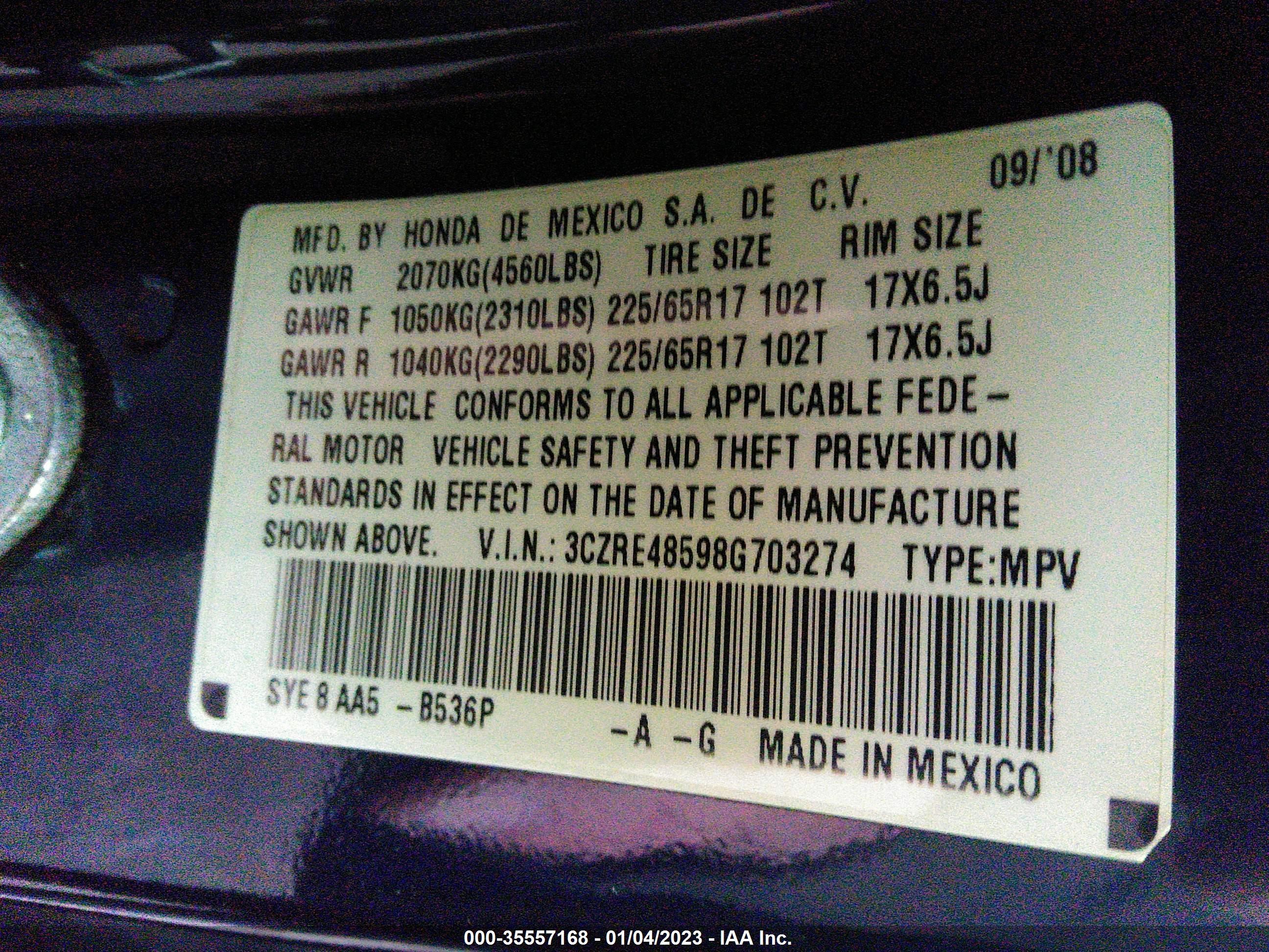 Photo 8 VIN: 3CZRE48598G703274 - HONDA CR-V 