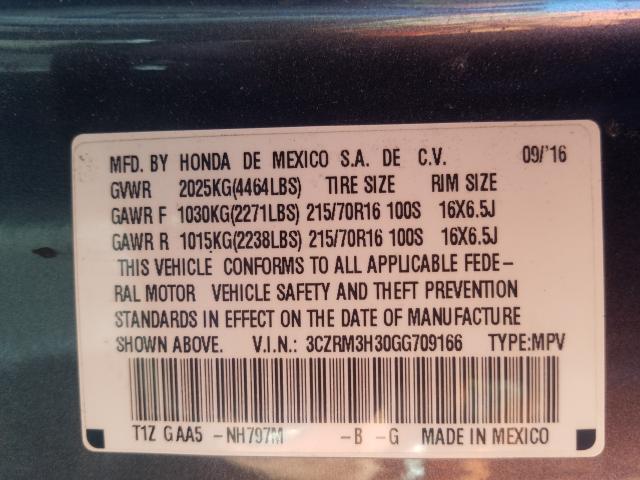 Photo 9 VIN: 3CZRM3H30GG709166 - HONDA CR-V LX 