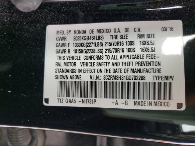 Photo 9 VIN: 3CZRM3H31GG702288 - HONDA CR-V LX 