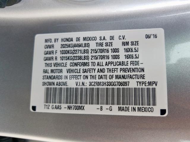 Photo 9 VIN: 3CZRM3H33GG706097 - HONDA CR-V LX 