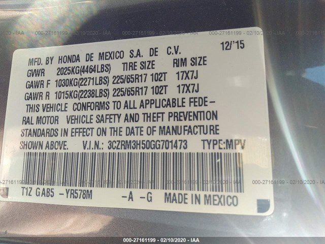 Photo 8 VIN: 3CZRM3H50GG701473 - HONDA CR-V 