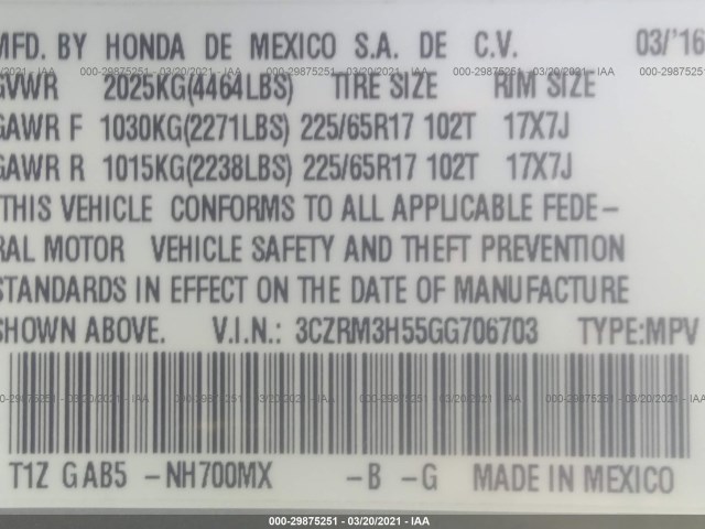 Photo 8 VIN: 3CZRM3H55GG706703 - HONDA CR-V 