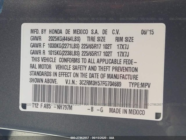 Photo 8 VIN: 3CZRM3H57FG704689 - HONDA CR-V 