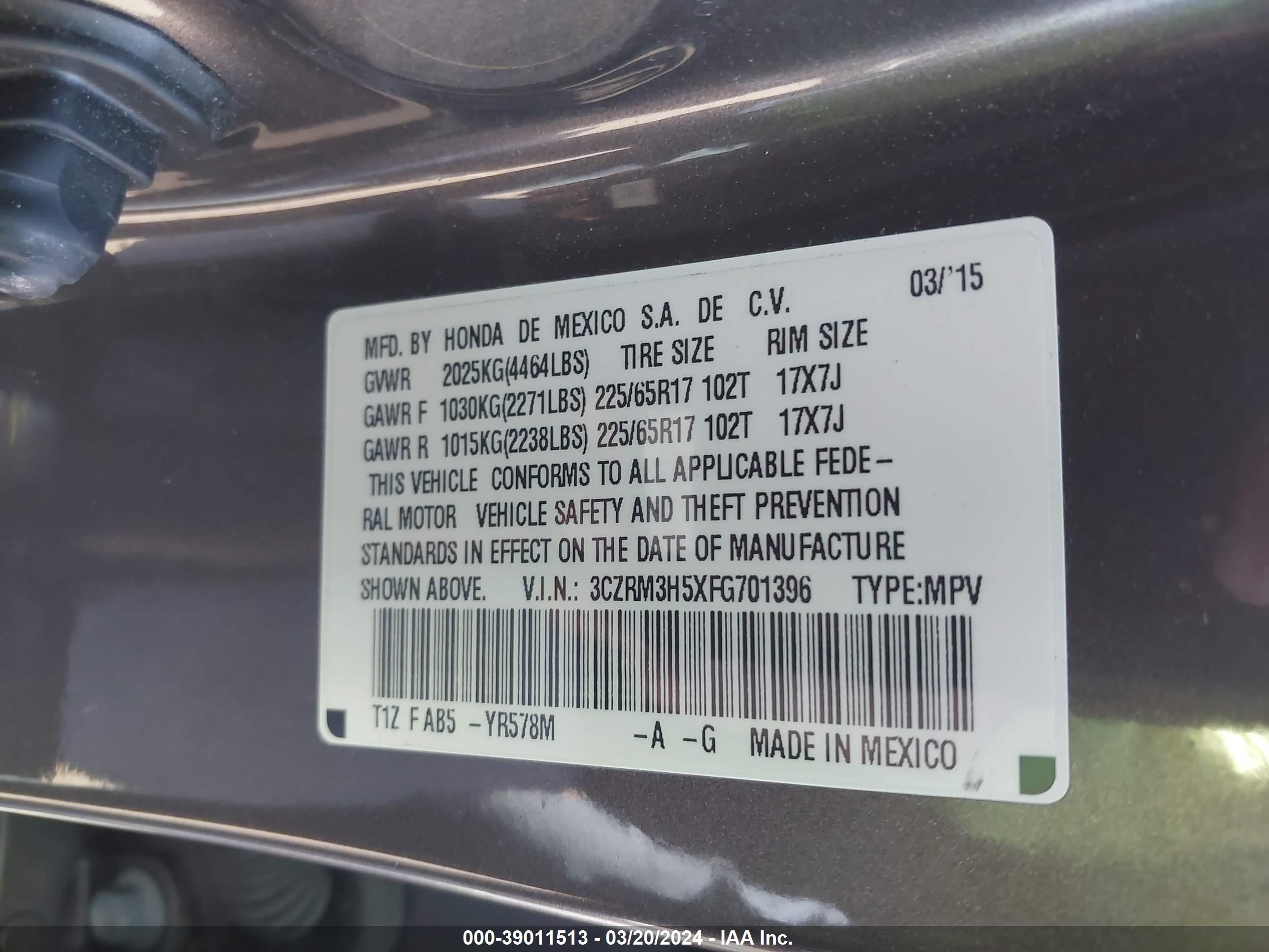 Photo 8 VIN: 3CZRM3H5XFG701396 - HONDA CR-V 