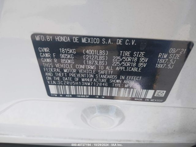 Photo 8 VIN: 3CZRU5H13NM712846 - HONDA HR-V 