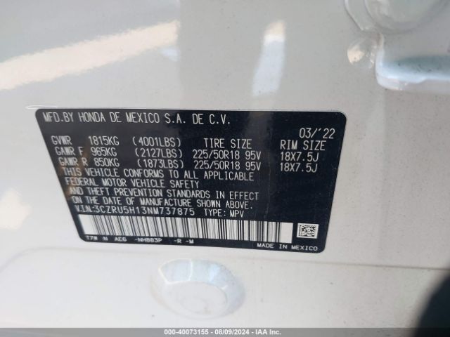 Photo 8 VIN: 3CZRU5H13NM737875 - HONDA HR-V 